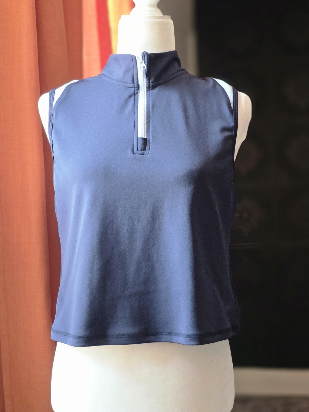 Women's Navy Sleeveless Zip-Front Performance Tee